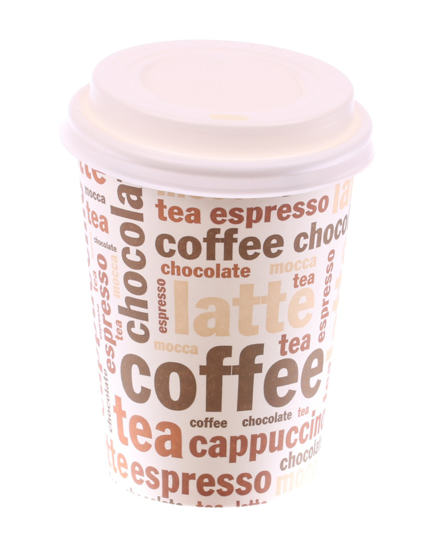 Obrazek Kubek jednorazowy do kawy herbaty z nadrukiem "Coffe Tea" z wieczkiem  0,3L 100 szt.