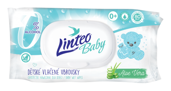 Obrazek Chusteczki nawilżające LINTEO BABY Pure&fresh aloe vera 80 sztuk Chusteczki nawilżane 80 szt.