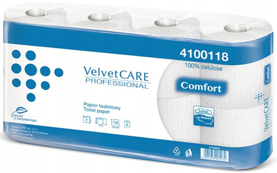 Obrazek Papier toaletowy bezzapachowy VelvetCare comfort 8  rolek 15 m kod 4100118
